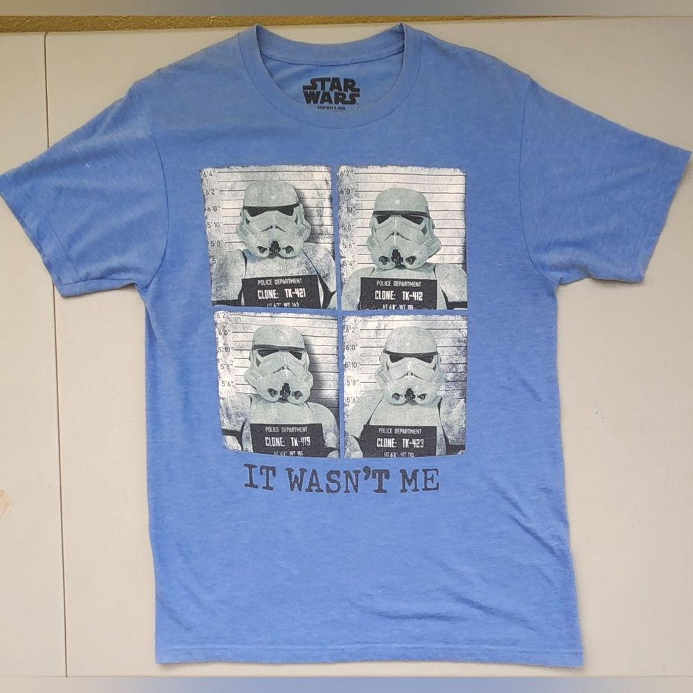 Star Wars Stormtroopers "It Wasn't Me" Light Blue Small Poly/Cotton T-shirt